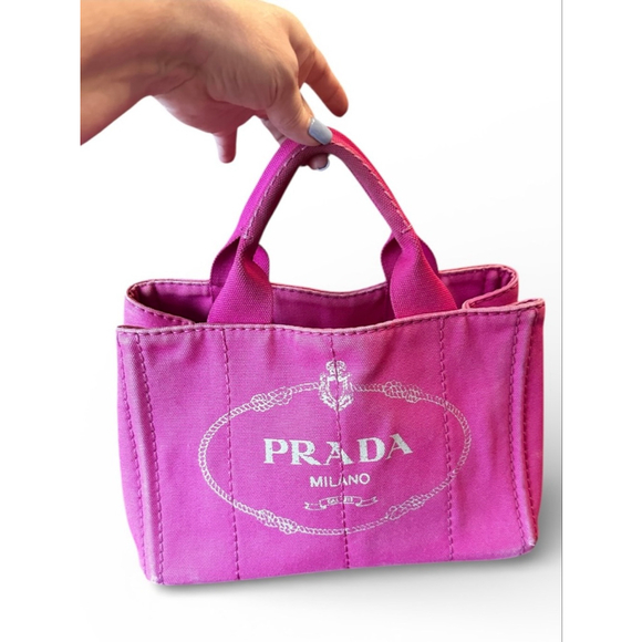 Prada Handbags - Prada Pink Canvas Canapa Small Tote Bag